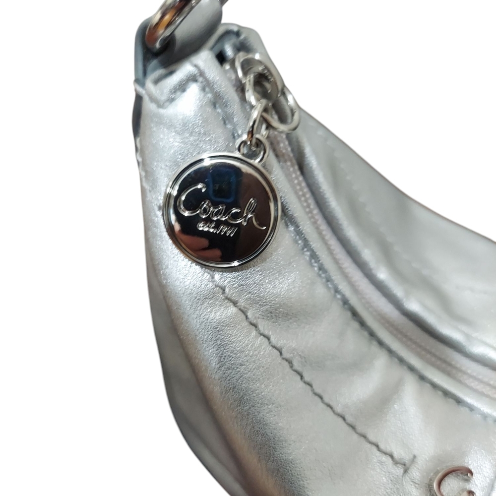 Coach Mini Silver Leather Shoulder Hobo EUC - Picture 6 of 10
